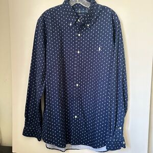 Ralph Lauren Anchors Nautical Button Down Men’s Classic Fit Shirt Navy White~XL